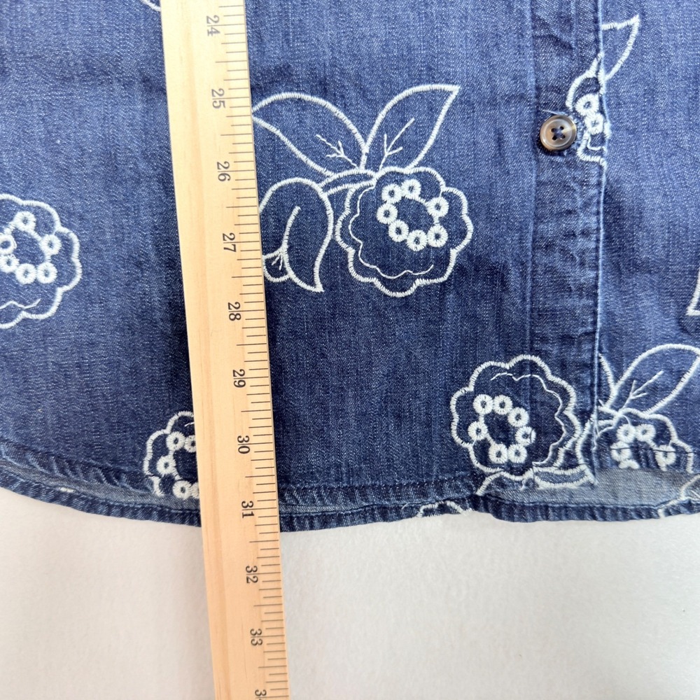 Maeve Anthropologie Denim Shirt M/L Blue Floral Cottagecore Boho Rustic Peasant - Picture 5 of 9